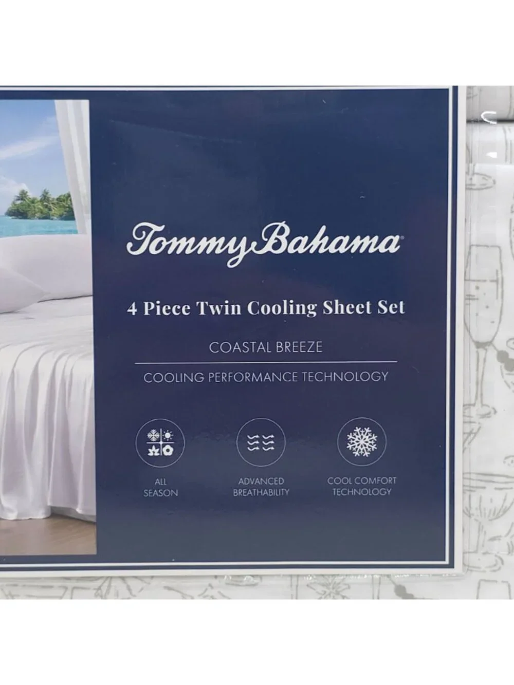 Tommy Bahama 4 Piece Twin Cooling Sheet Set Coastal Breeze With Bonus Pillowcase